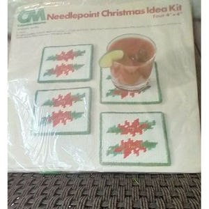 New In Package Sealed Vintage CM Needlepoint Christmas Idea Kit Coasters 1978